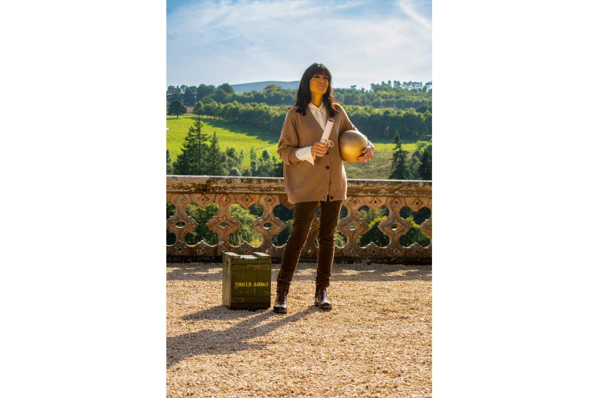 Claudia Winkleman in oversized cardigan