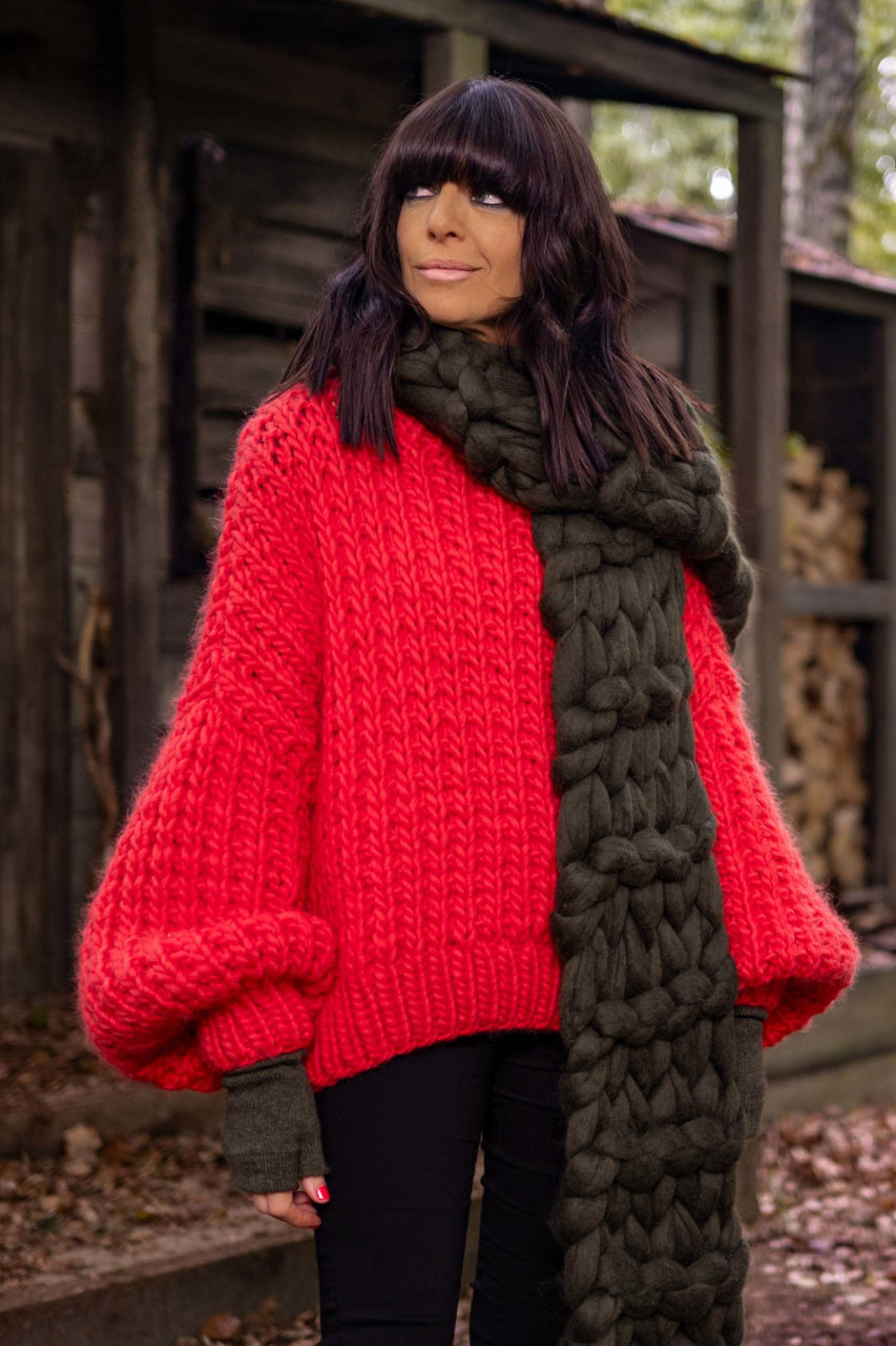 Claudia Winkleman in red jumper