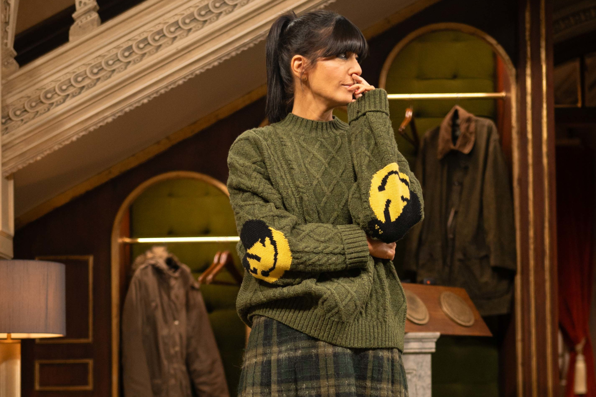 Claudia Winkleman in green knit jumper