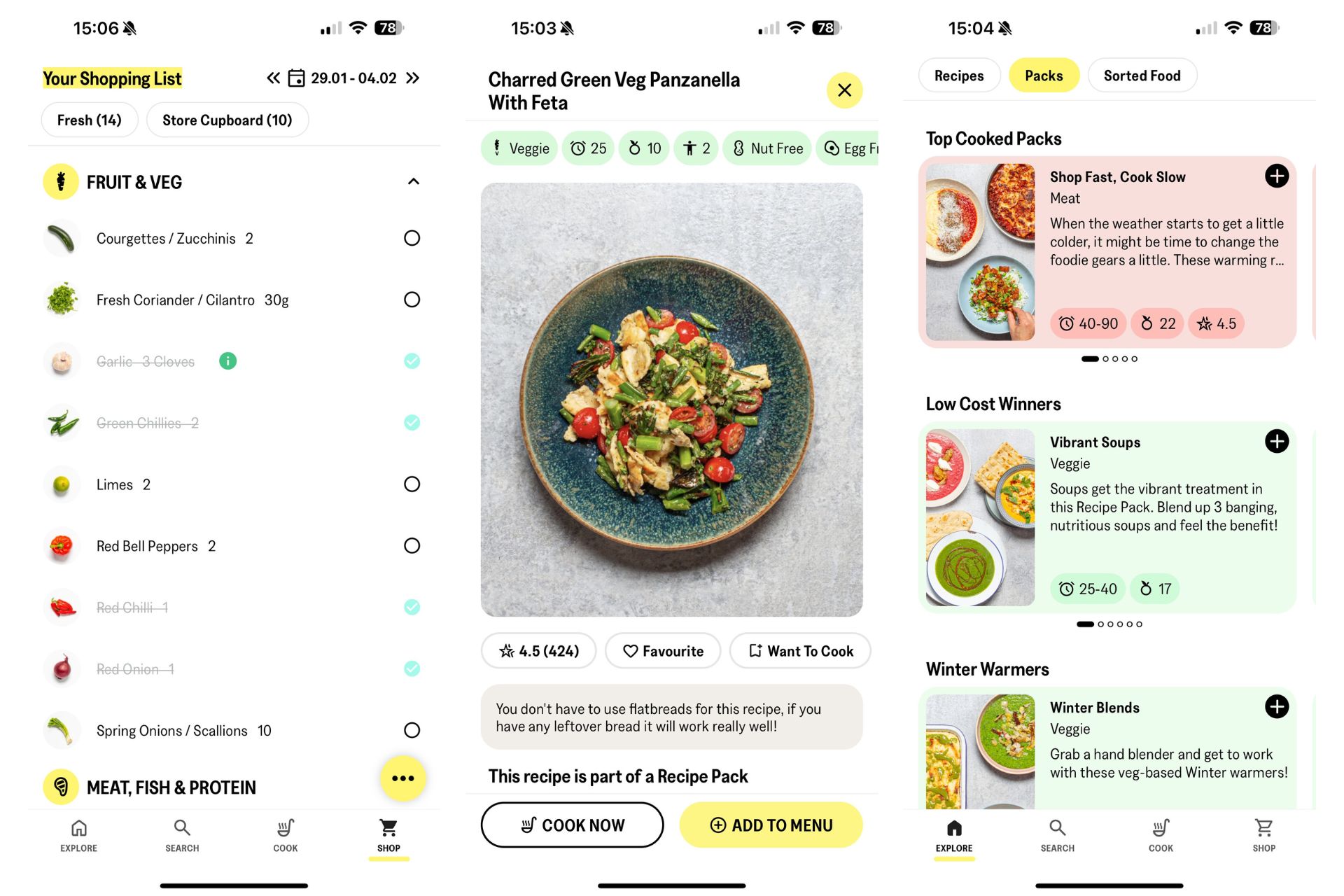 Screenshots of meal planning app Sidekick