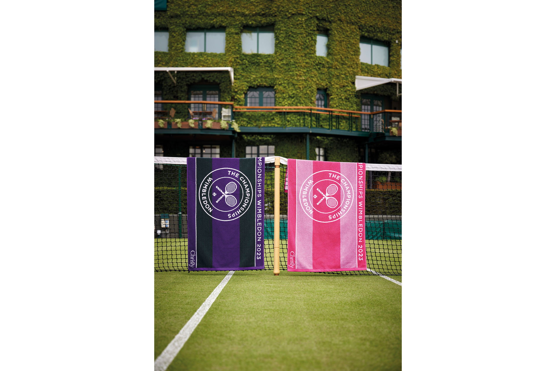 Two Christy towels on the pitch at Wimbledon