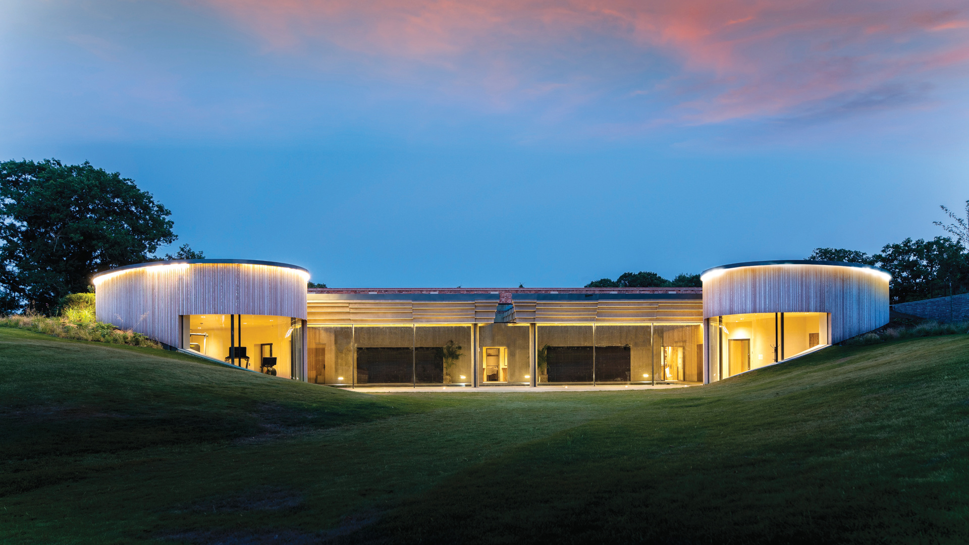 Modern house in field