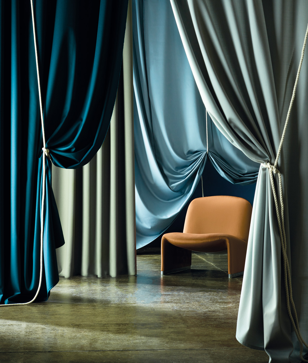 Blue draped fabrics