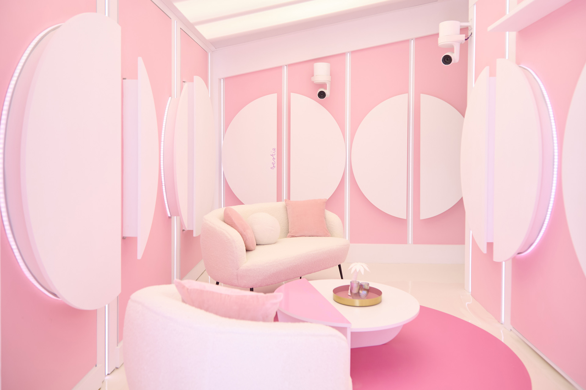 A pink room in the Love Island villa