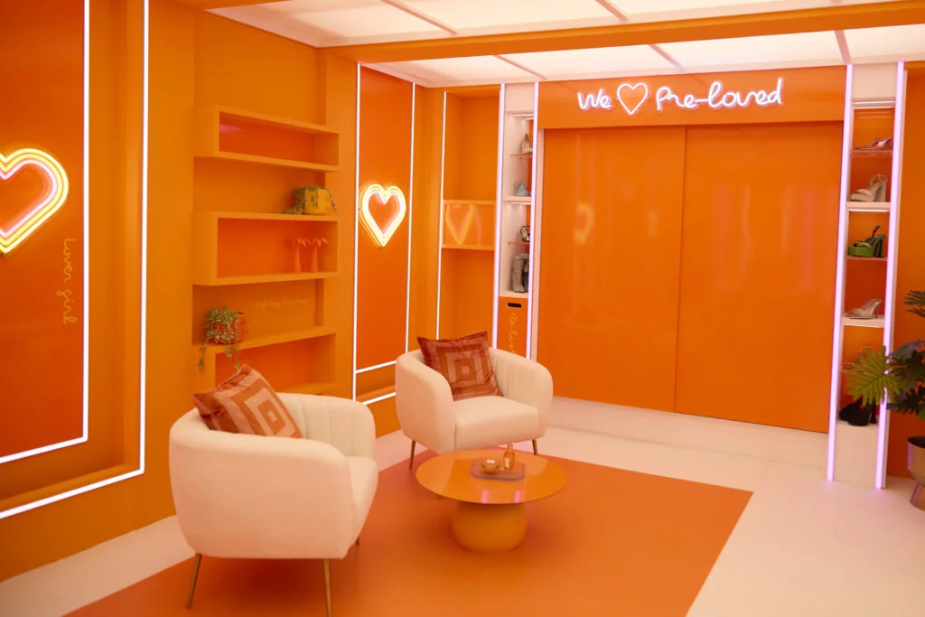 An orange dressing room