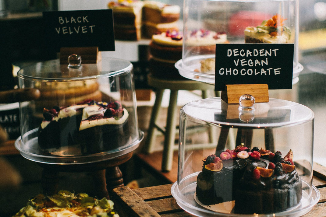 A vegan cake in a coffee shop