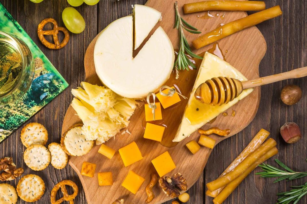 Aerial view of charcuterie board
