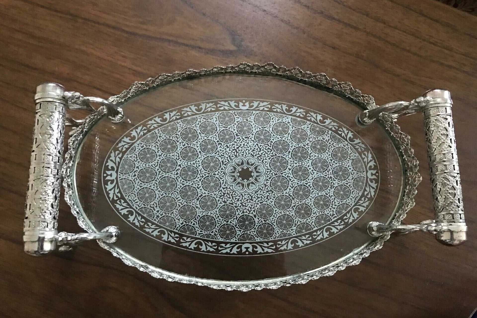 Moroccan Silver mirror tray decorative serving tray, £180