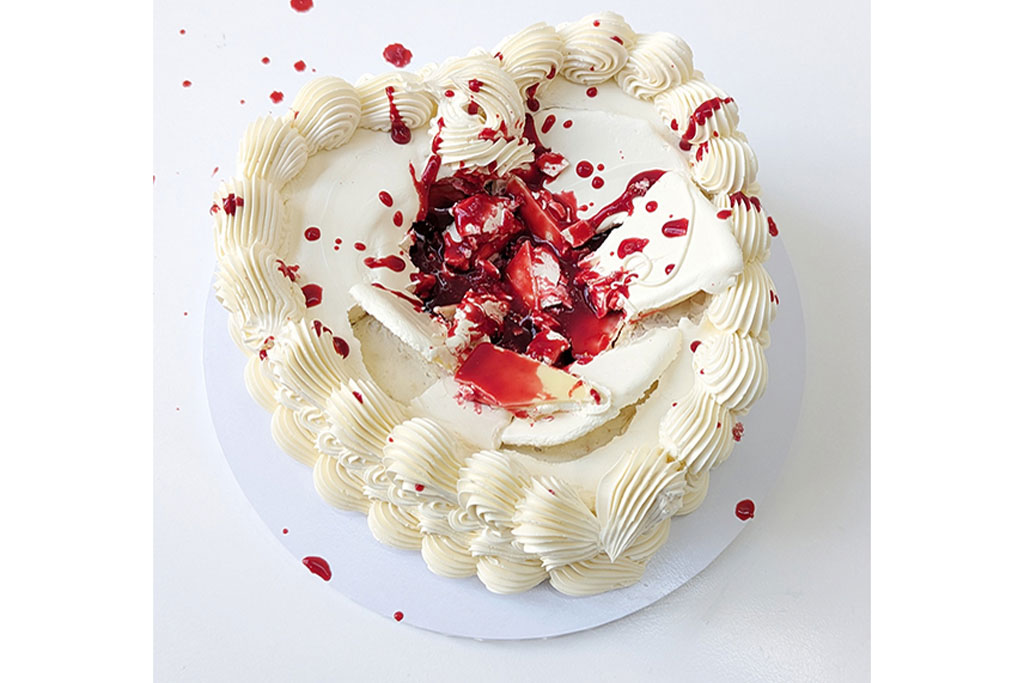 Heart-shaped cake with red filling