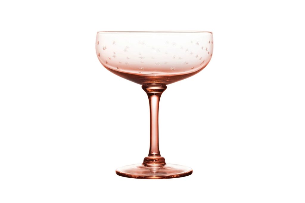 Rose crystal champagne coupe with star design