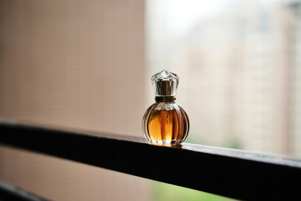 Perfume bottle on ledge
