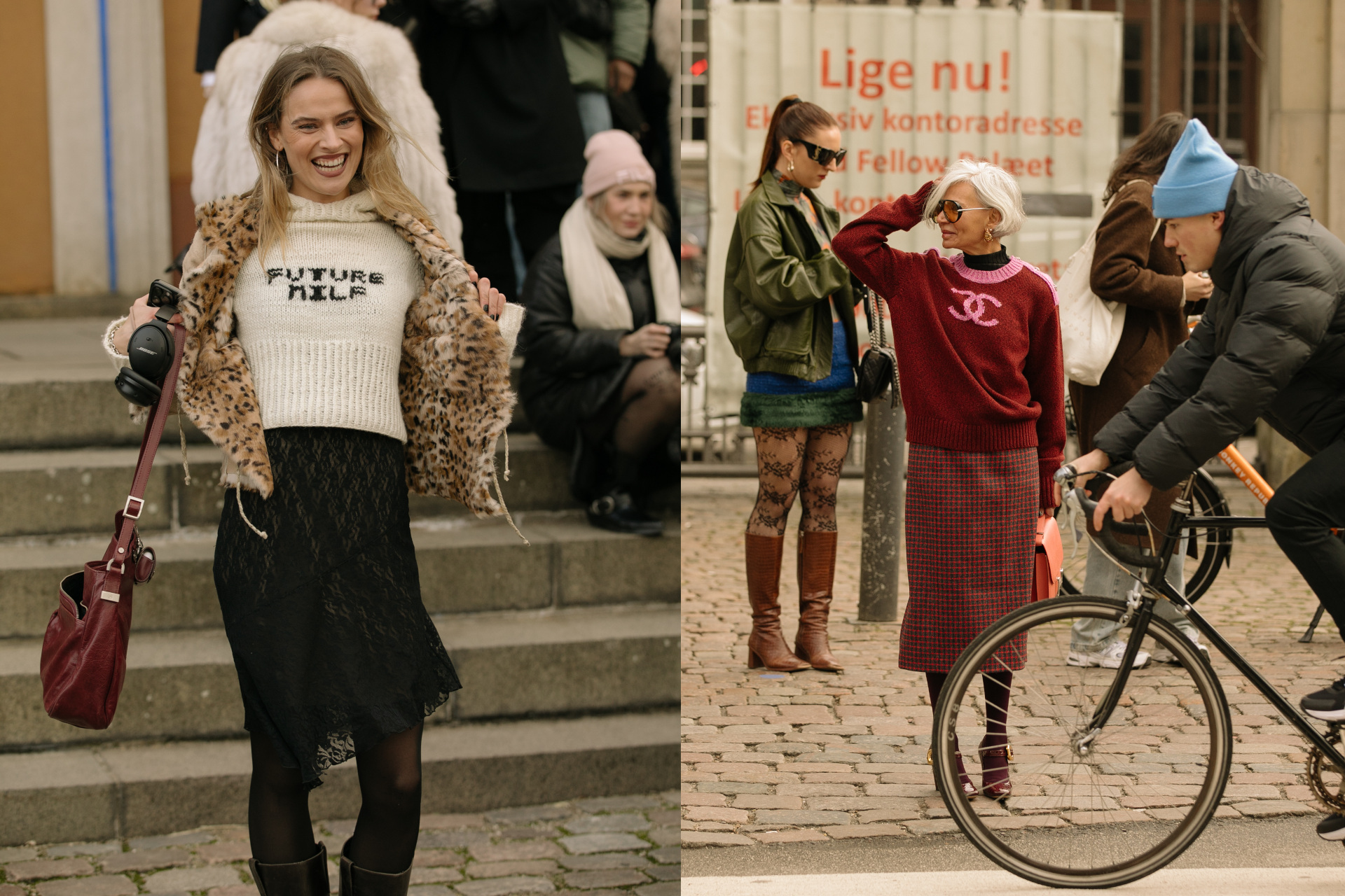 Woman with slogan jumper and woman with Chanel jumper