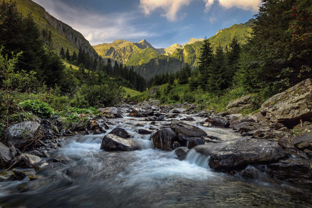 Water trickling over rocks in Romania