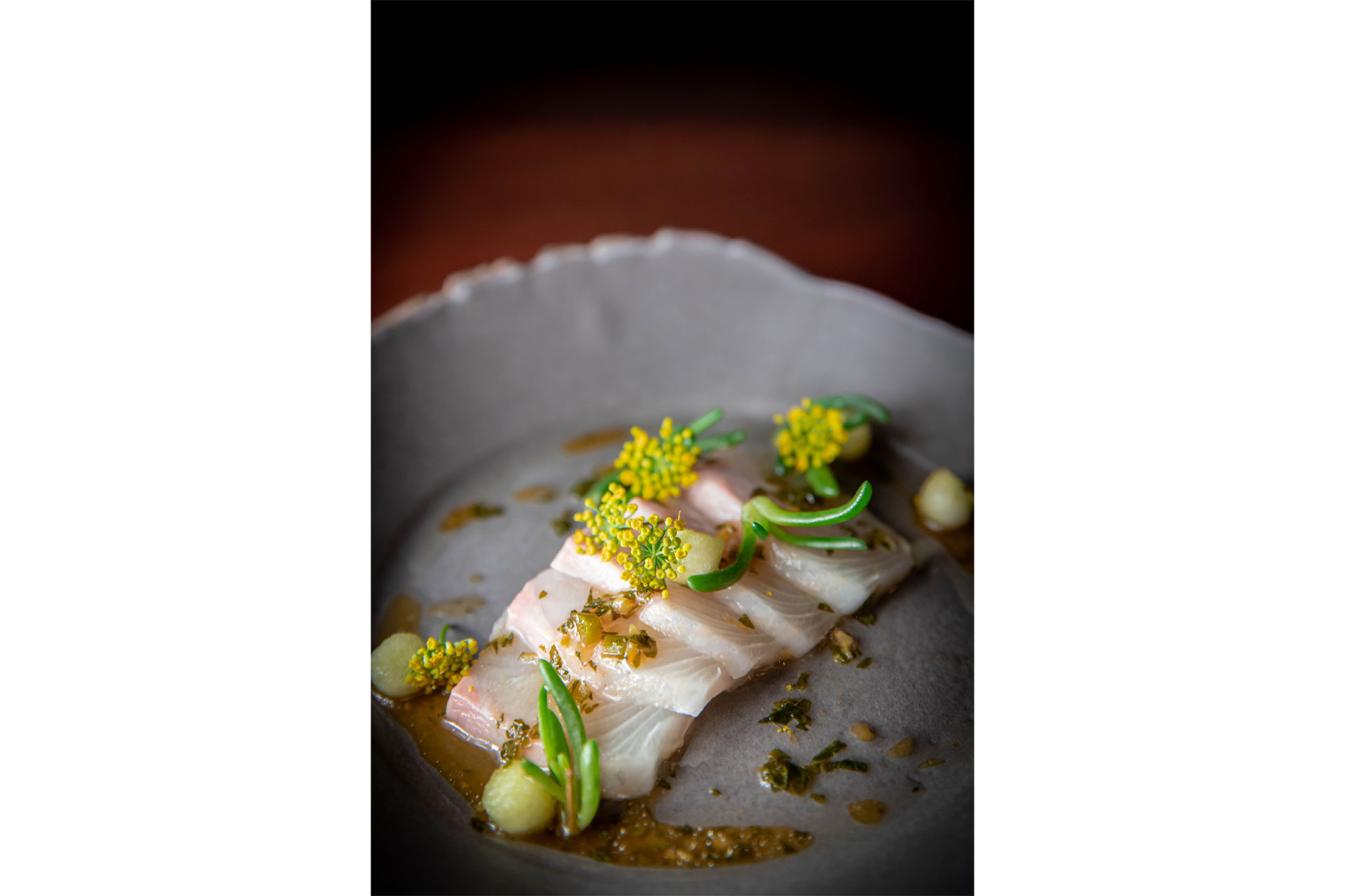 Sliced yellowtail at Lucky Cat restaurant