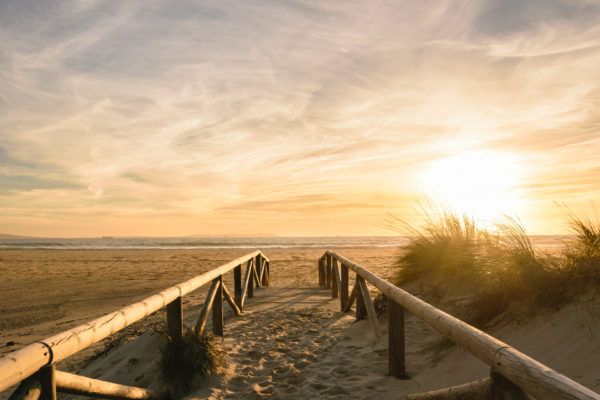 Path on sand at sunset, Tarifa, Spain