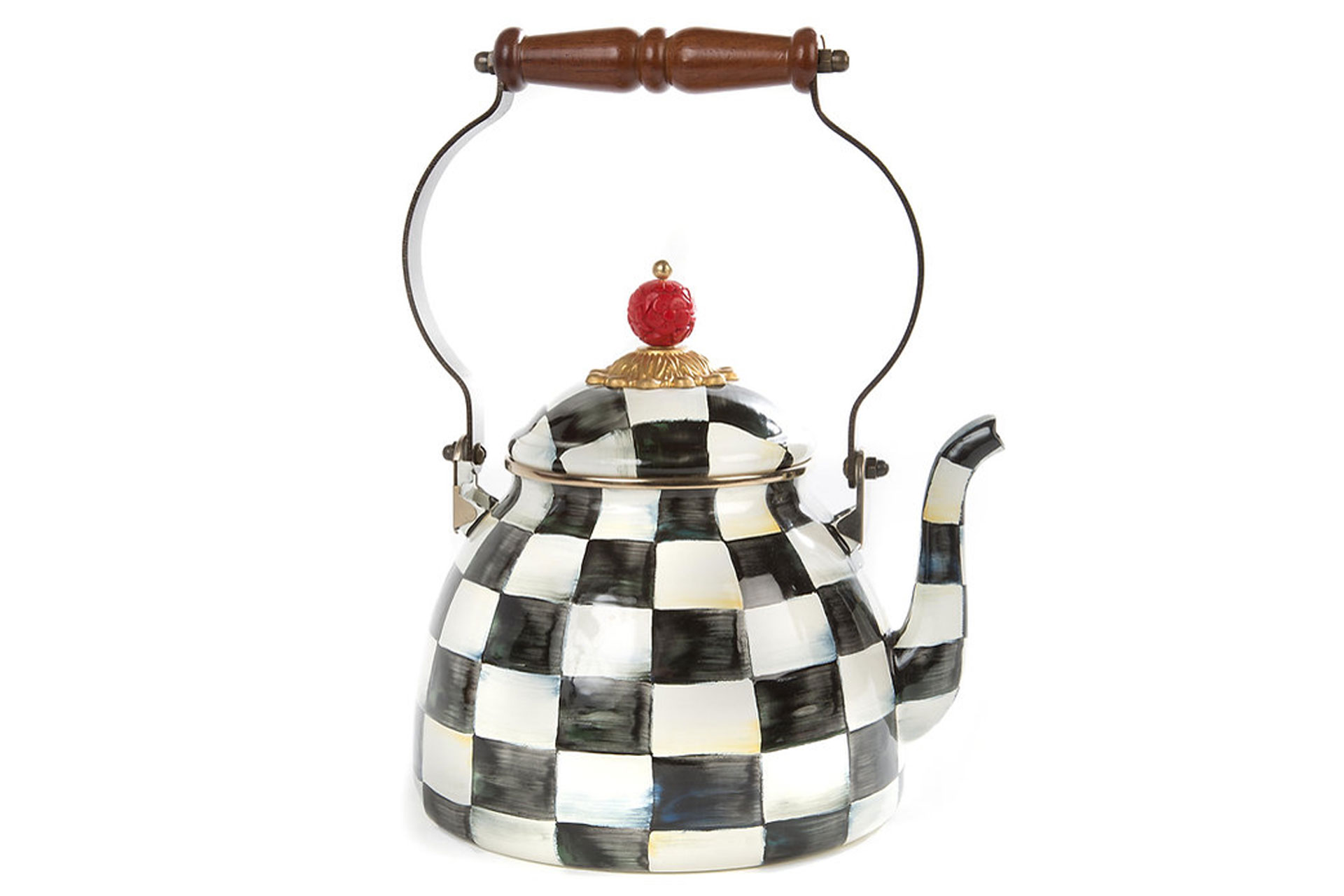 Kettle with black and white checkerboard design