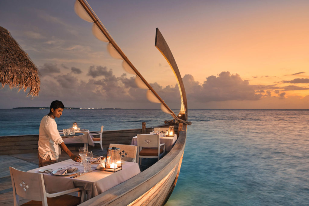 Dining on a boat in the Maldives