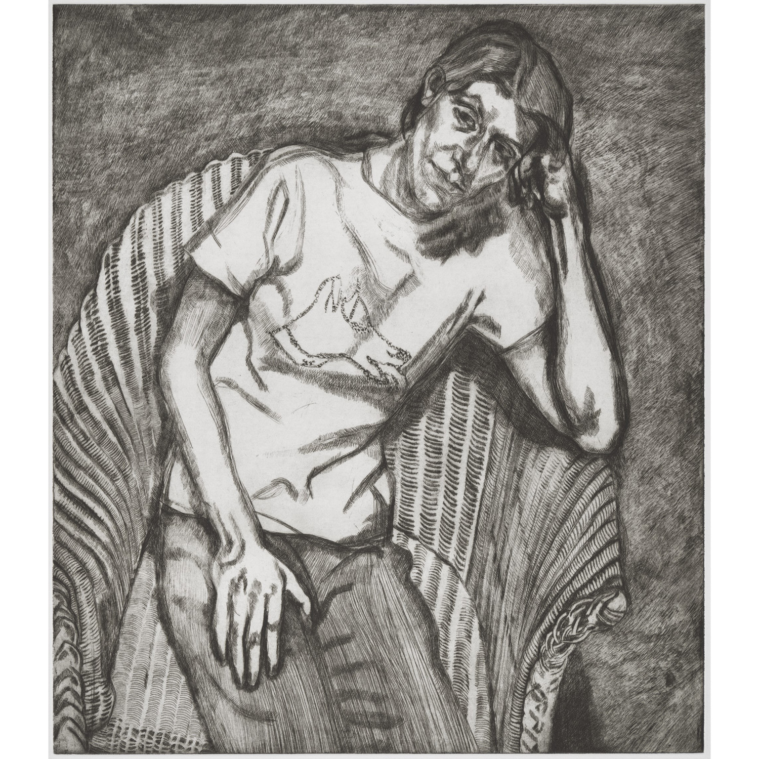 An etching of Bella Freud by her father