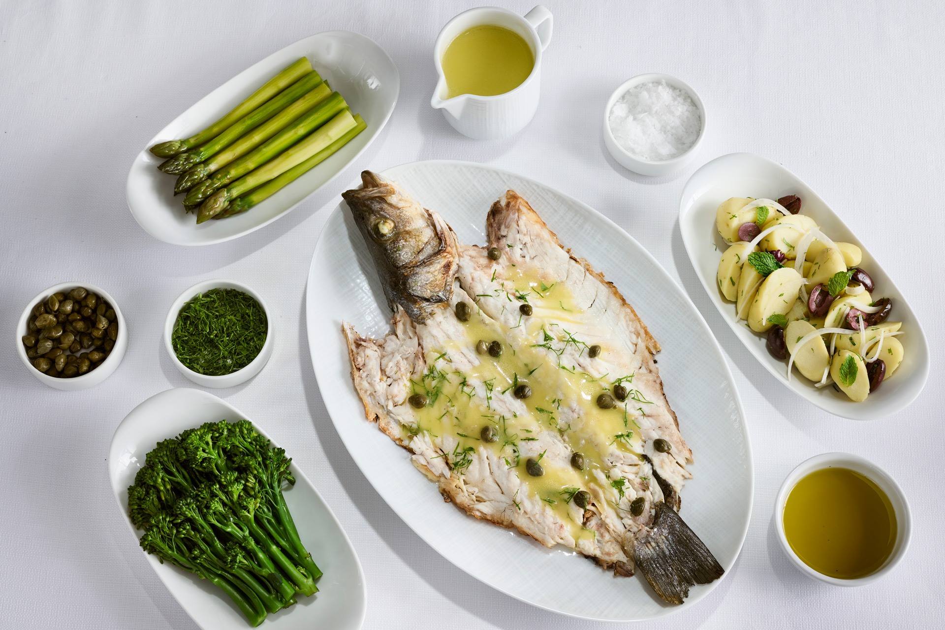 Grilled fish and vegetables