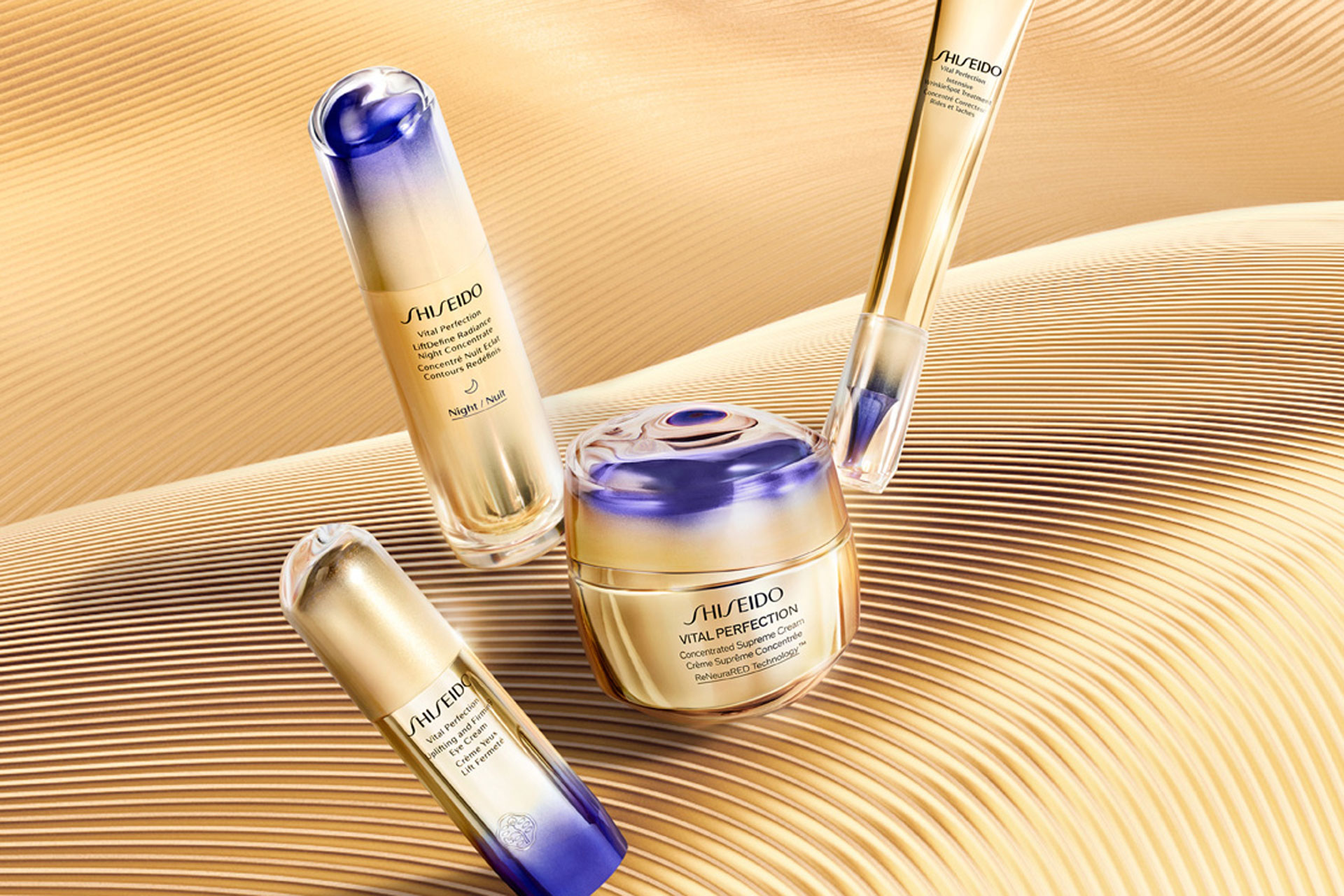 Shiseido products against a gold background