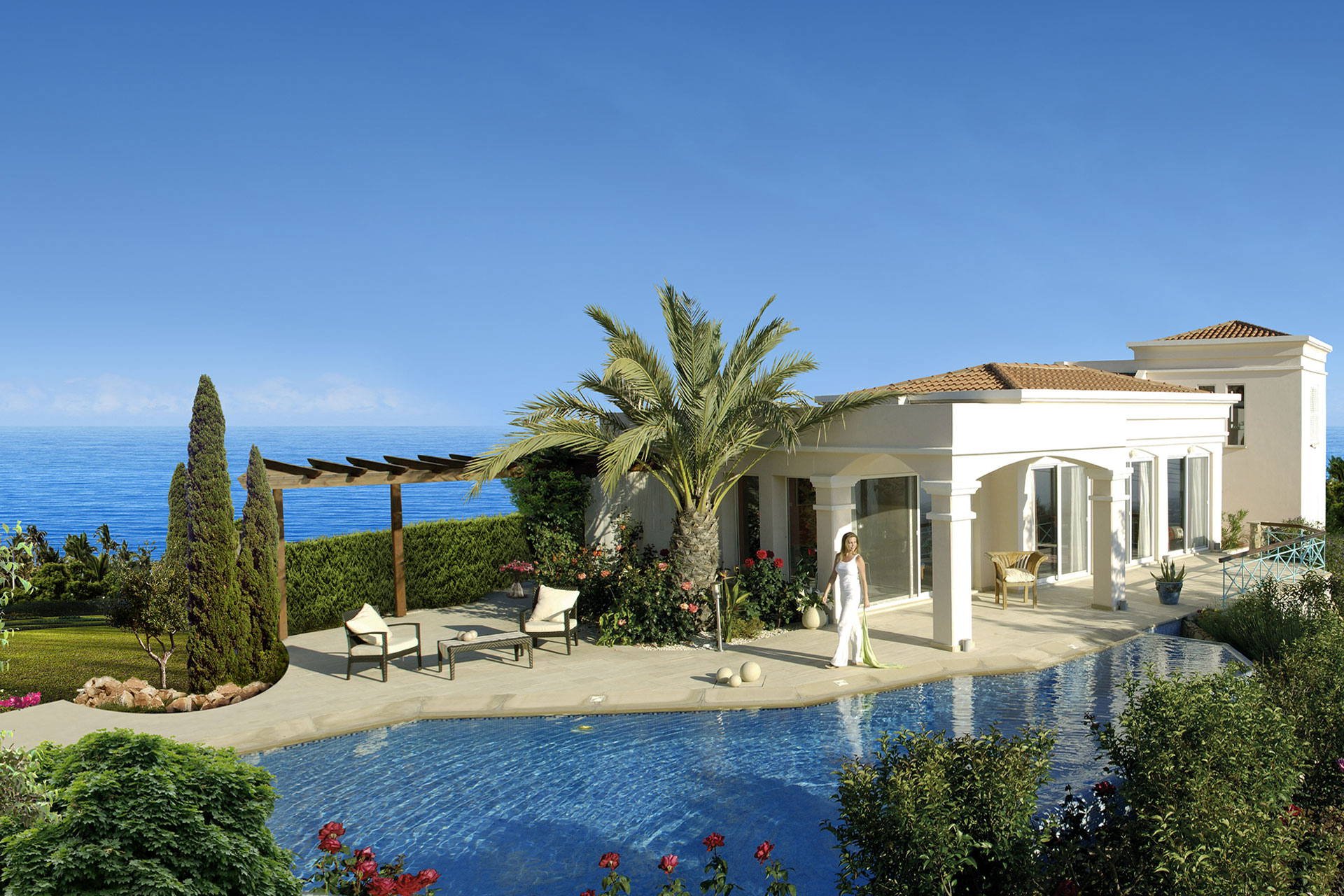 Cyprus villa with coastal views and an infinity pool.