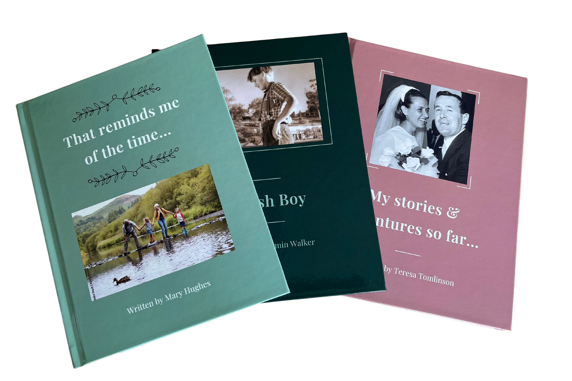 Personalised books from Your Story, with pink and green covers.