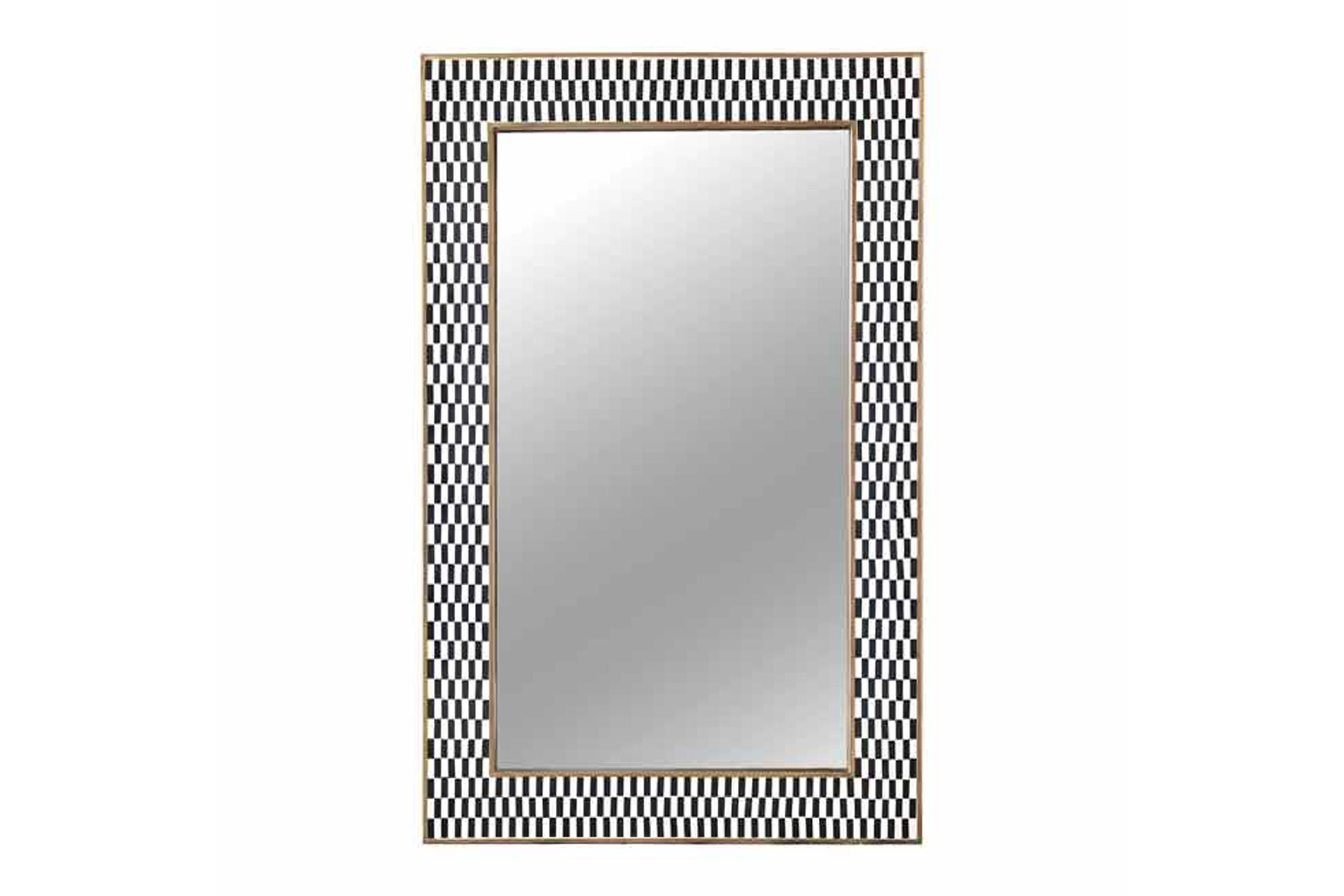 Rectangular mirror with black and white checqured frame