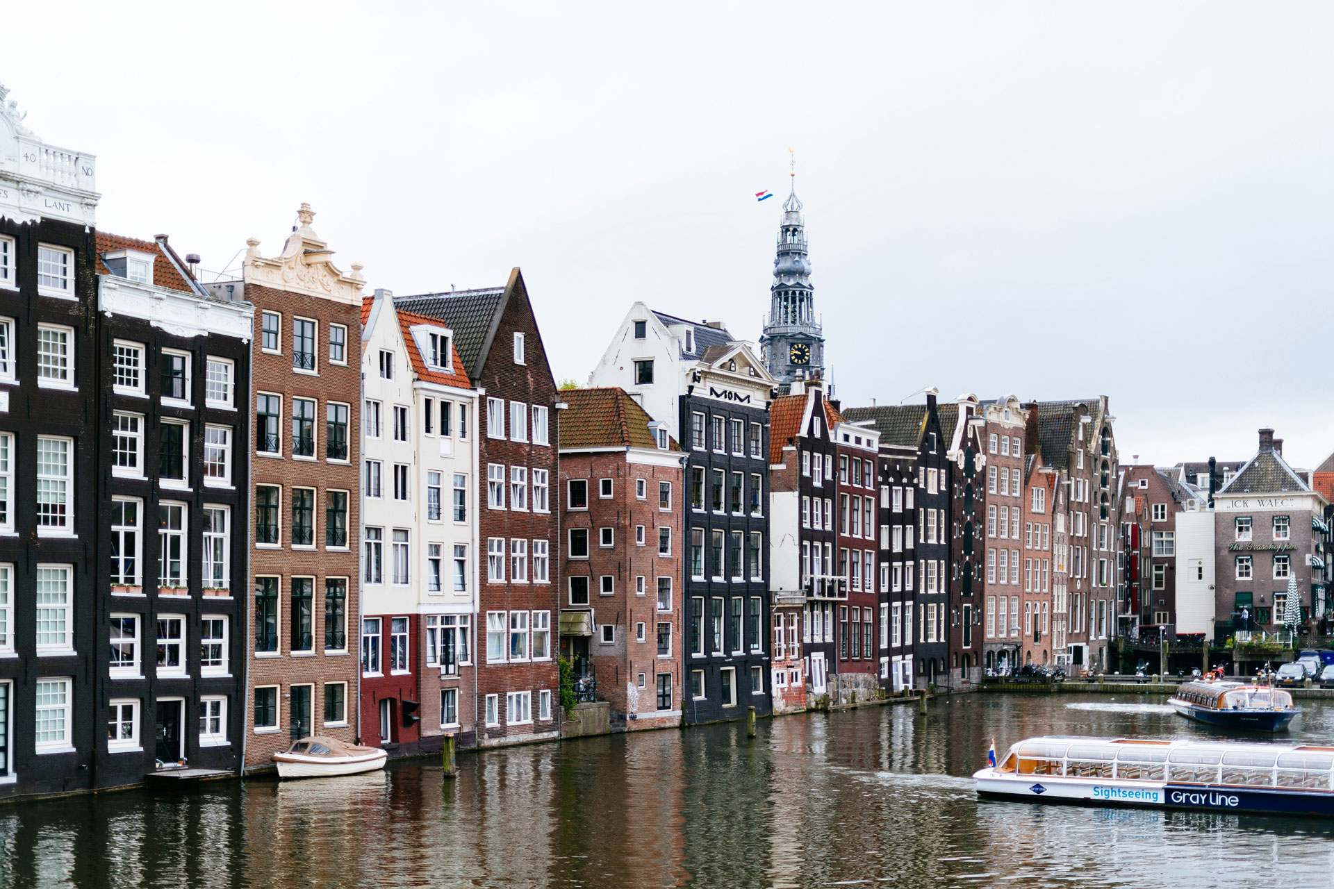 Amsterdam canal on a cloudy day