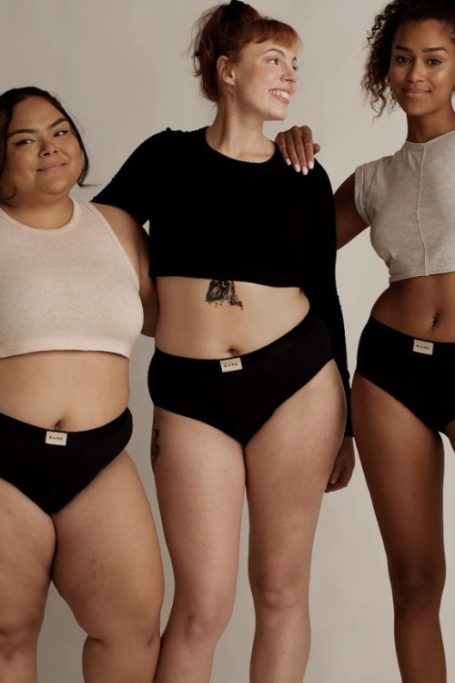 Three woman wearing period pants