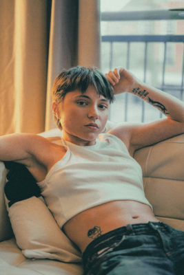 Woman with pixie cut
