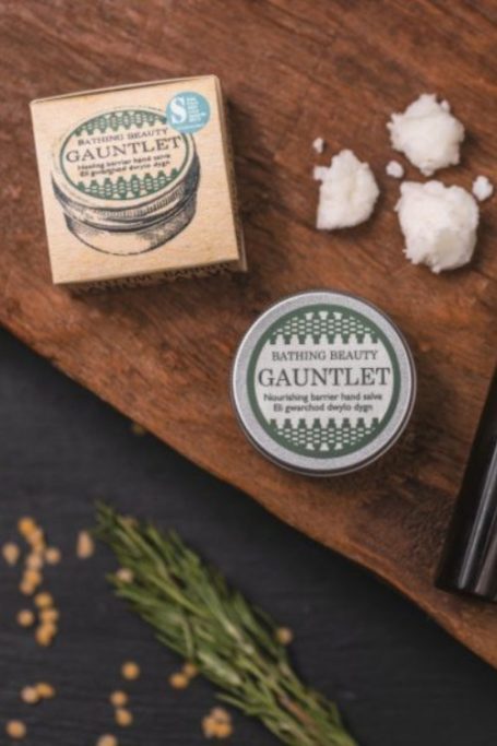 Skin balm on wooden side table