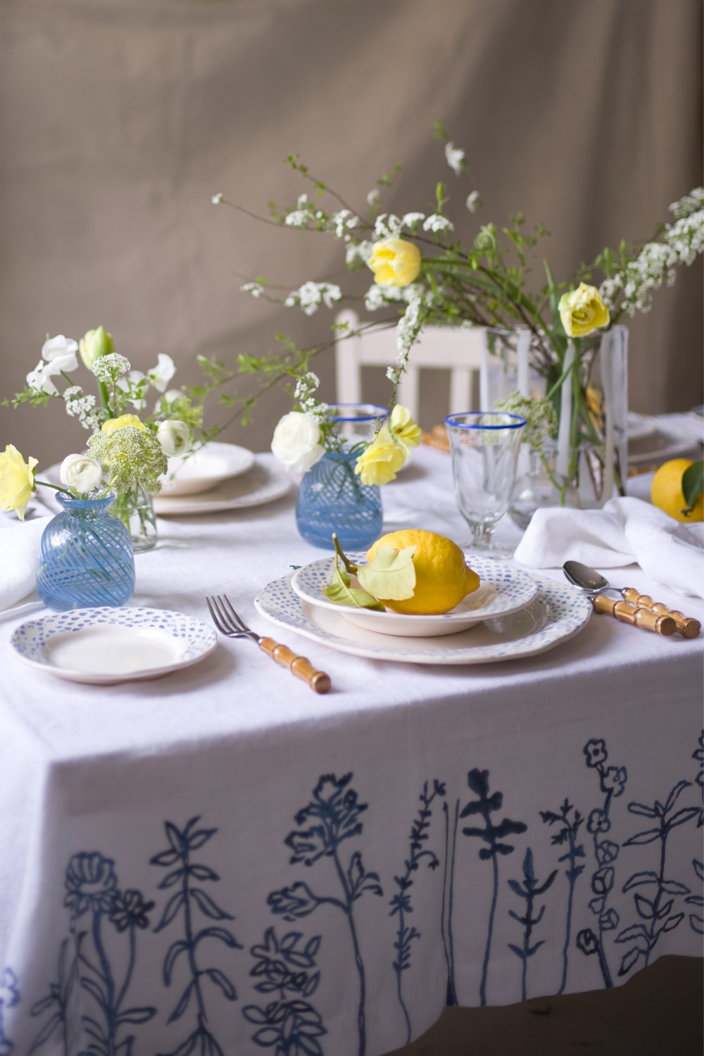 Table set with floral tablescloth