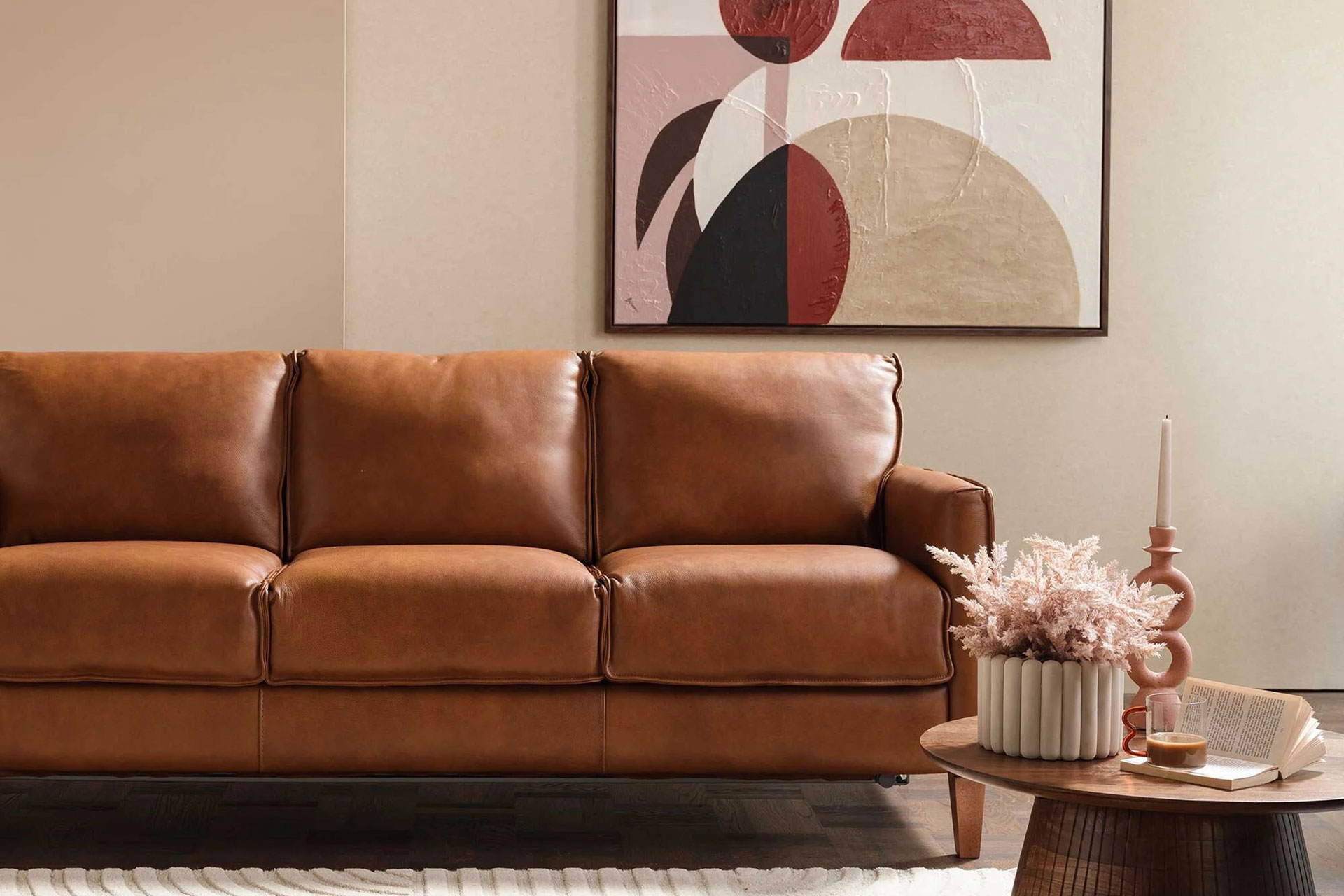 Brown leather sofa bed