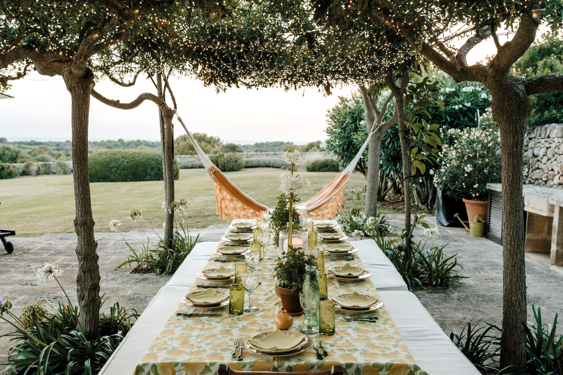 A long table set for dinner