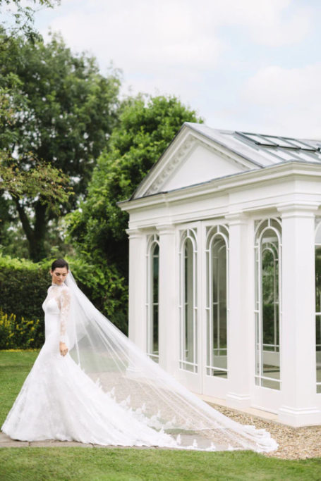 Woman in wedding dress and veil