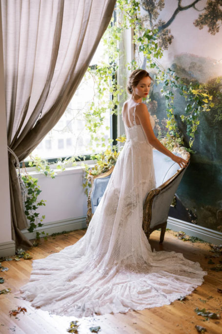 Woman in white lace dress