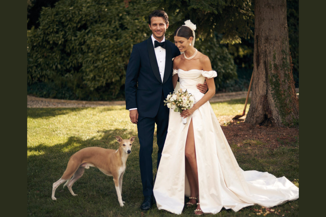 Danielle Copperman and groom on wedding day repurpose wedding dress