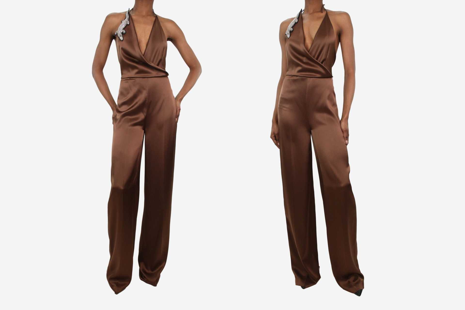 Woman in brown jumpsuit