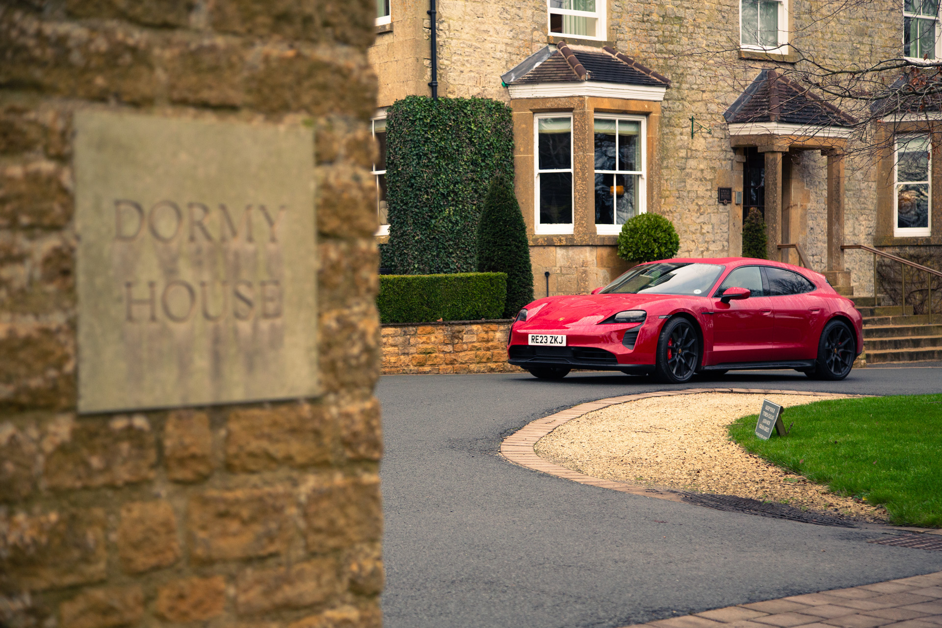 Red Porsche outside Dormy House Hotel