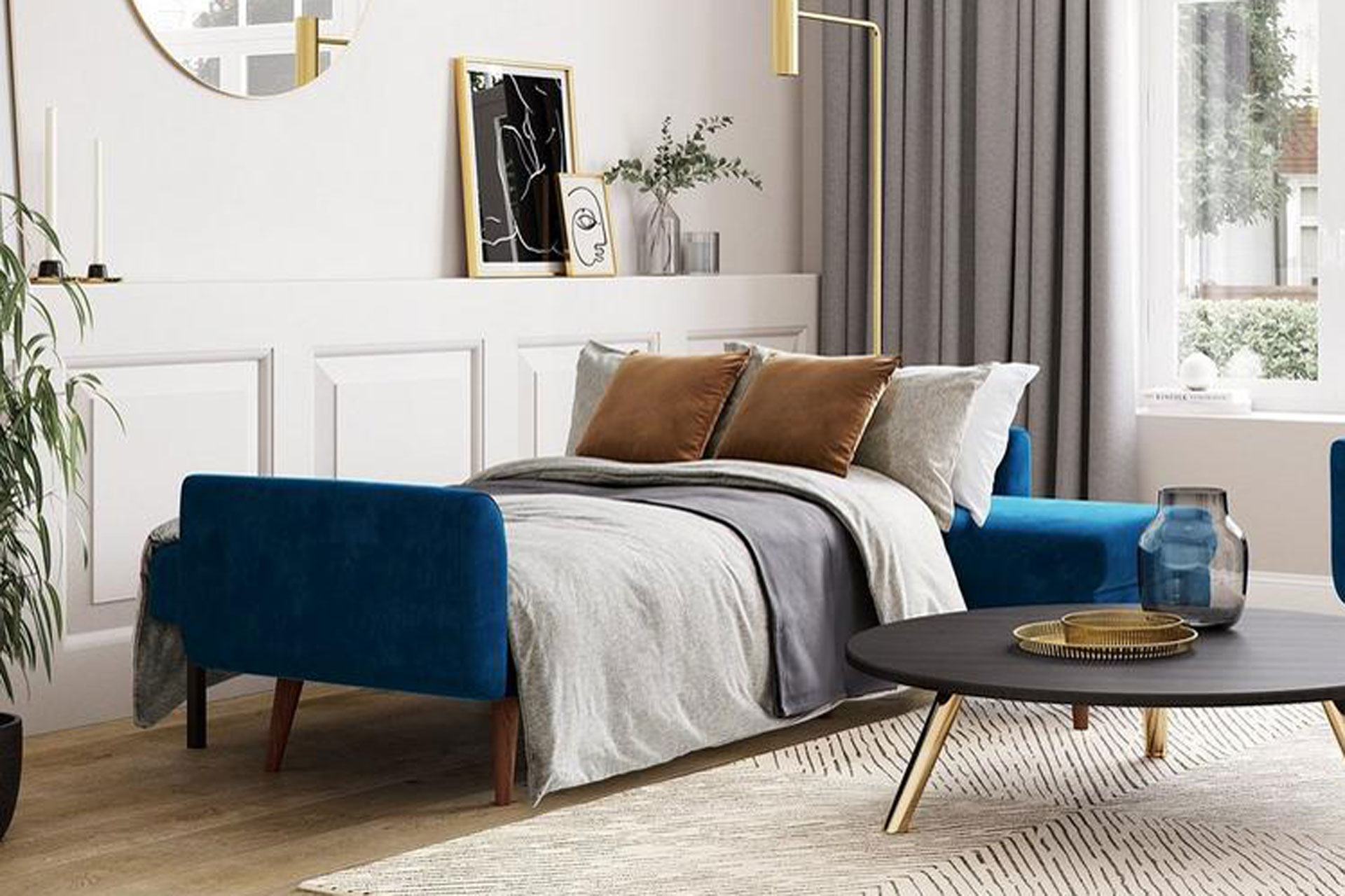 Blue single sofa bed