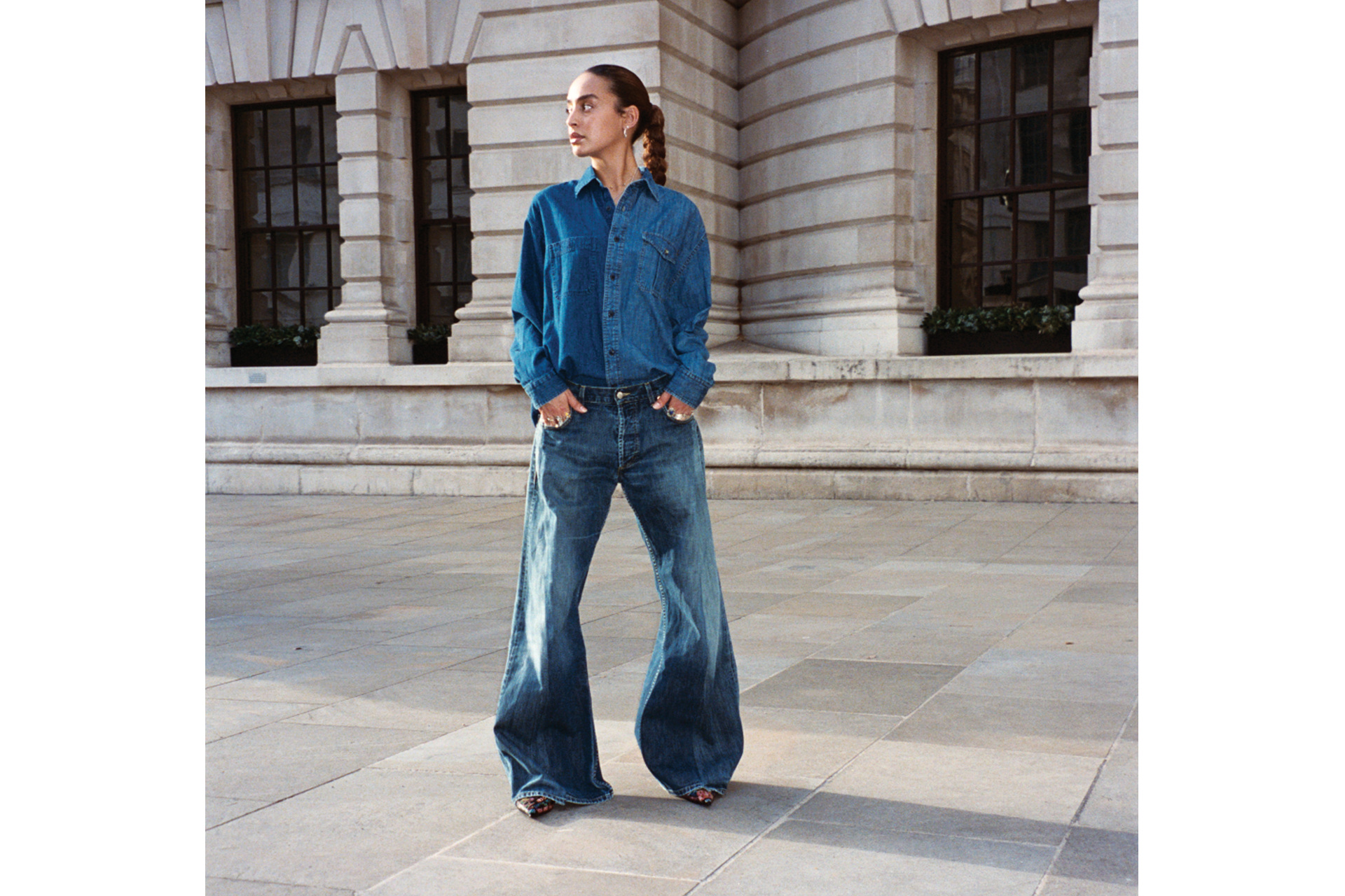 Woman in double denim