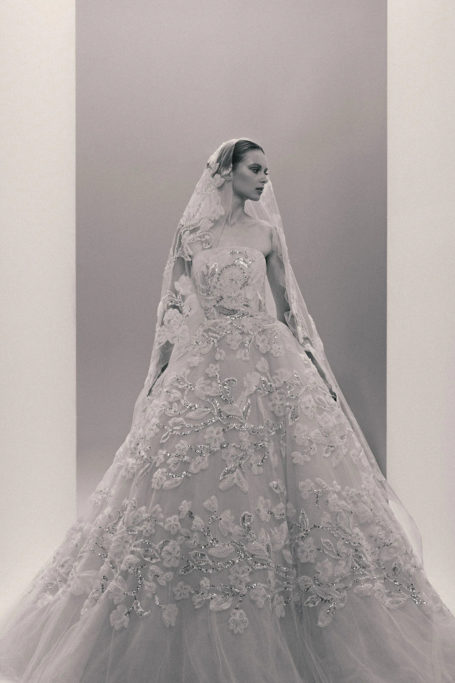 Woman in floral gown