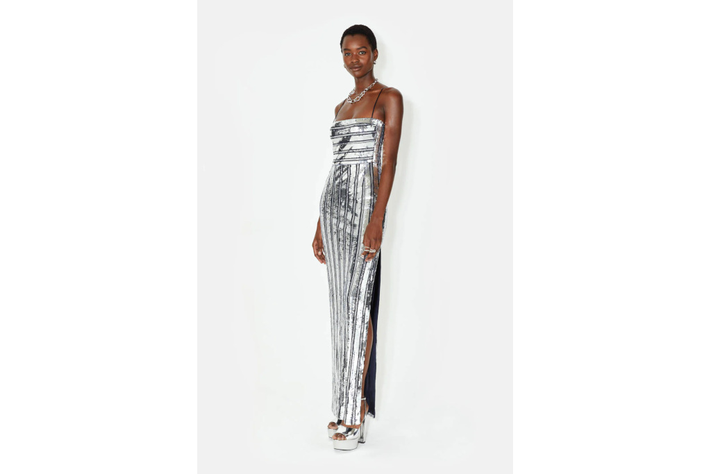 Woman in silver gown