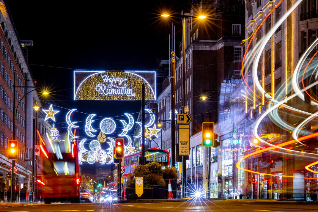 Ramadan lights on Oxford street in central London, UK