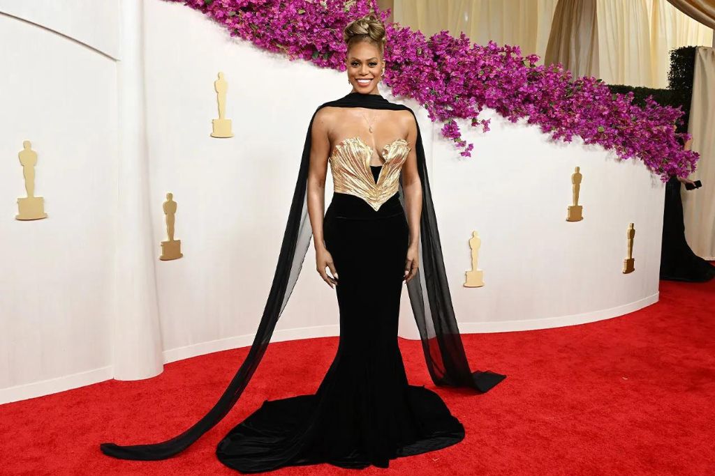 Laverne Cox wears a vintage Mugler FW86 gown at the Oscars