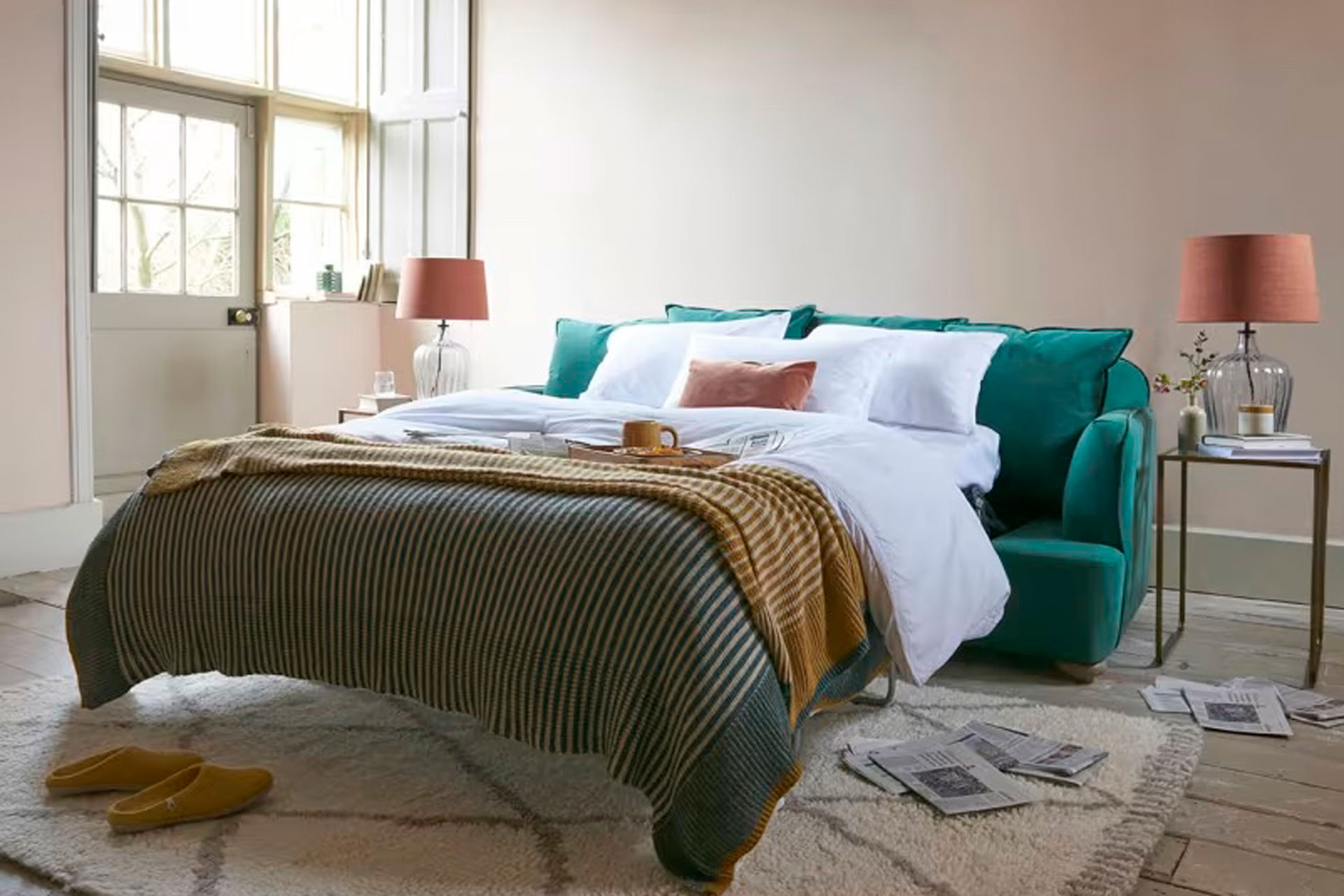 Blue double sofa bed