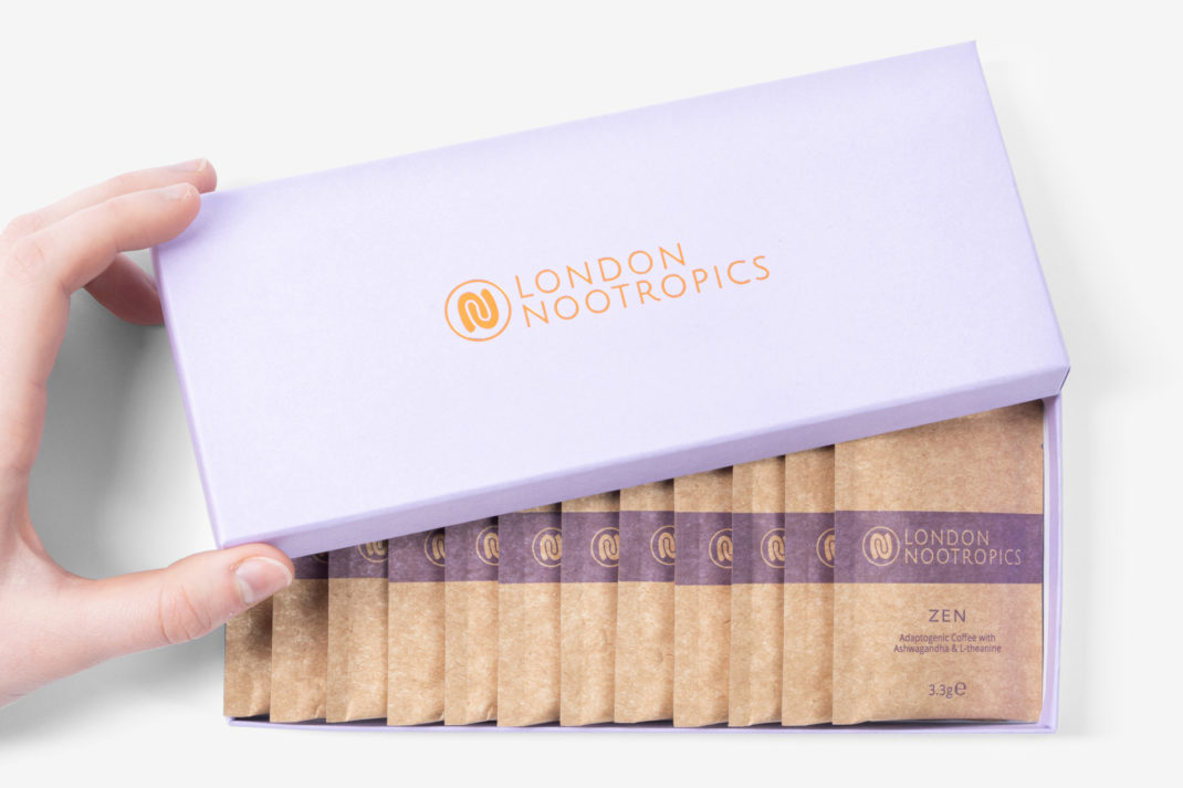 Purple box with coffee sachets inside