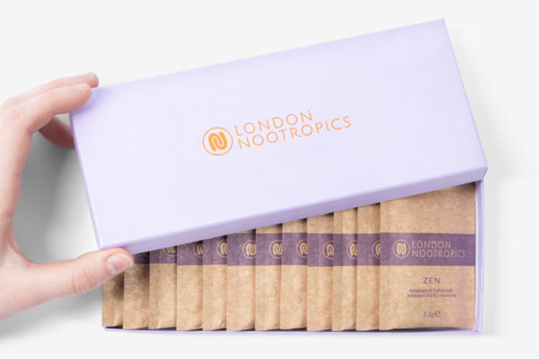 Purple box with coffee sachets inside