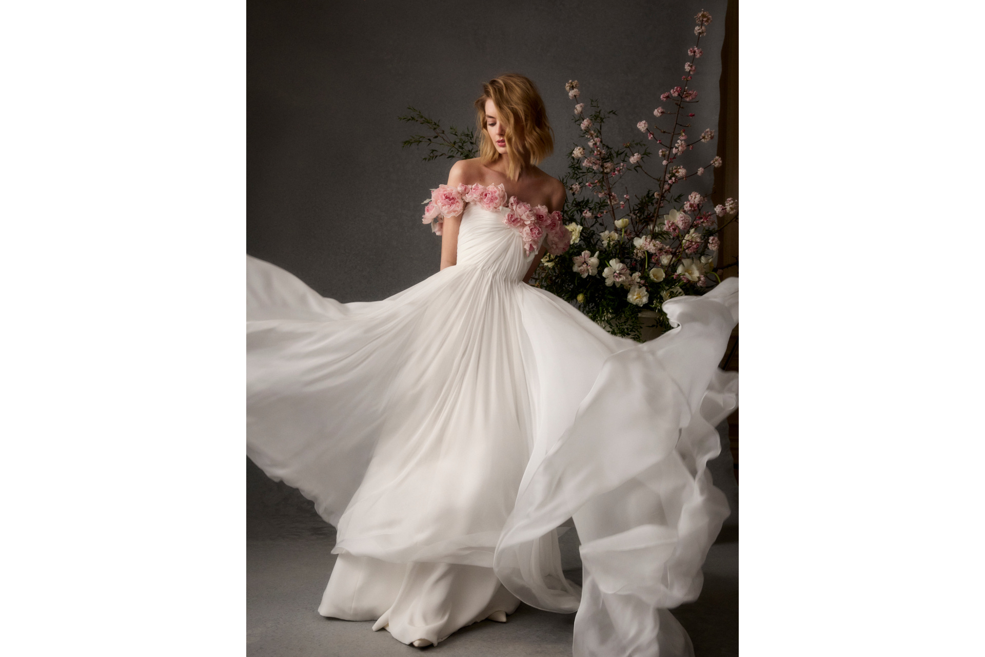 Woman in wedding dress with flowers