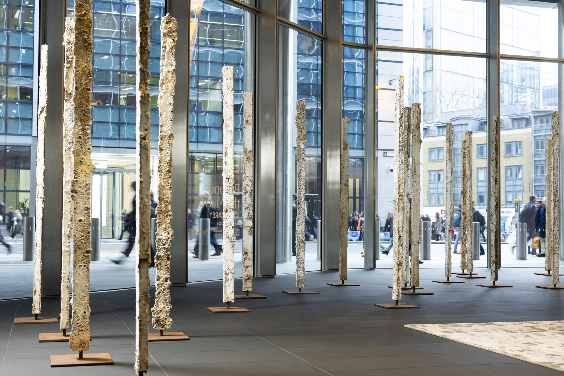 Artist Jodie Carey's work on display at ‘Beyond the Matrix’, an installation put on by Brookfield Properties of two female-led sculpture exhibitions in partnership with The Association of Women in the Arts (AWITA) Members opens at 100 Bishopsgate, London, ahead of International Women’s Day